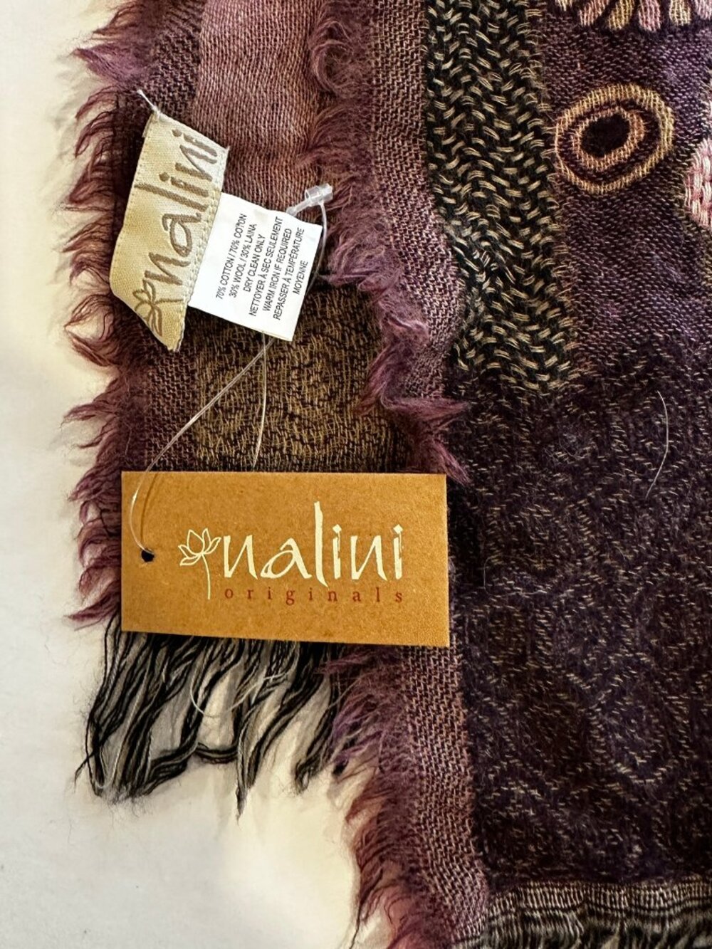 Nalini Originals Floral Scarf Purple Wool Blend Wrap NWT